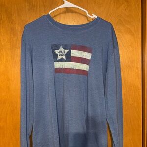 "Life is Good Men's Blue Long Sleeve American Flag Crusher Tee"
